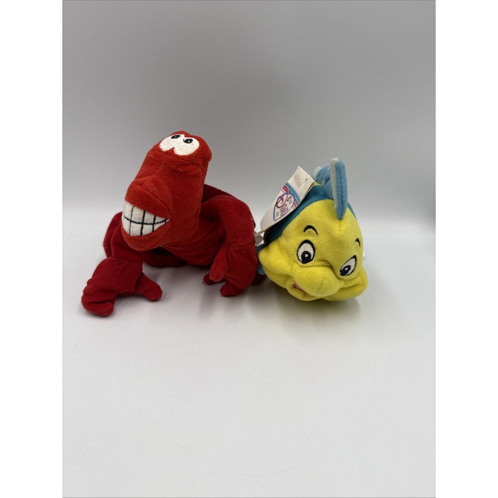 Disney Store Little Mermaid Lot of 2 Flounder Sebastian Bean Bag Plush Stuffed